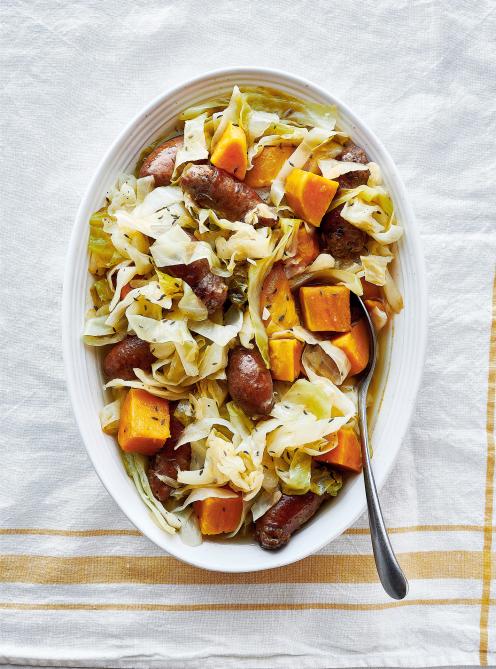 Recipe: Braised Cabbage with sausage & Sweet Potato